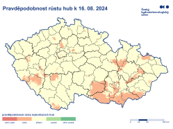 Mapa pravděpodobnosti růstu hub k 16.8.2024